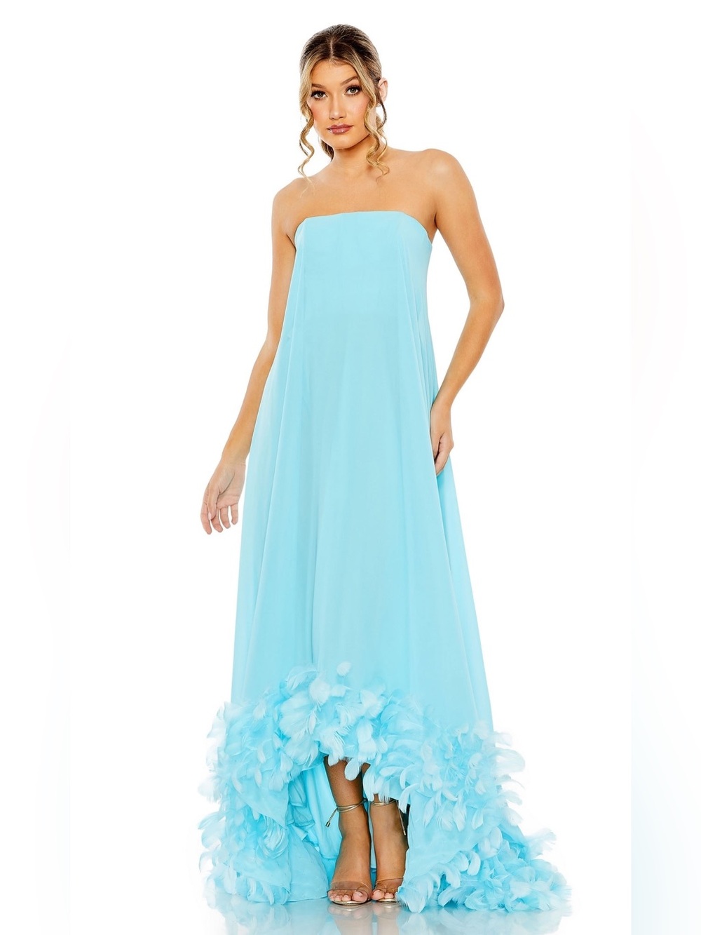 MAC DUGGAL
Aqua Strapless Flare Feather Hem Gown Size 16 Wedding Guest Party